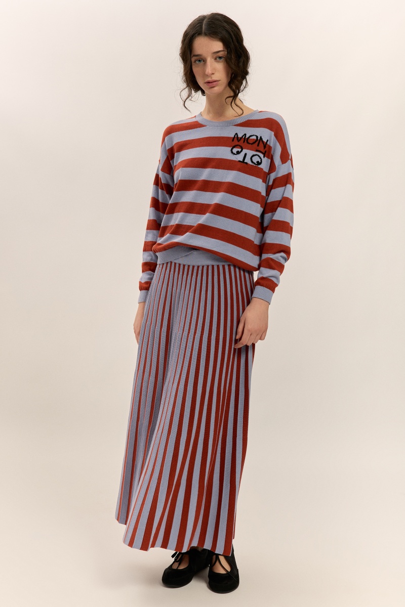 Striped pleated skirt