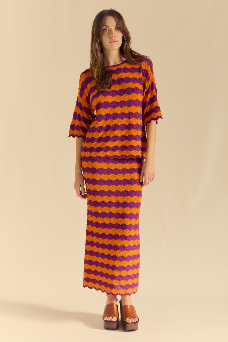 three colors wave knit sweater