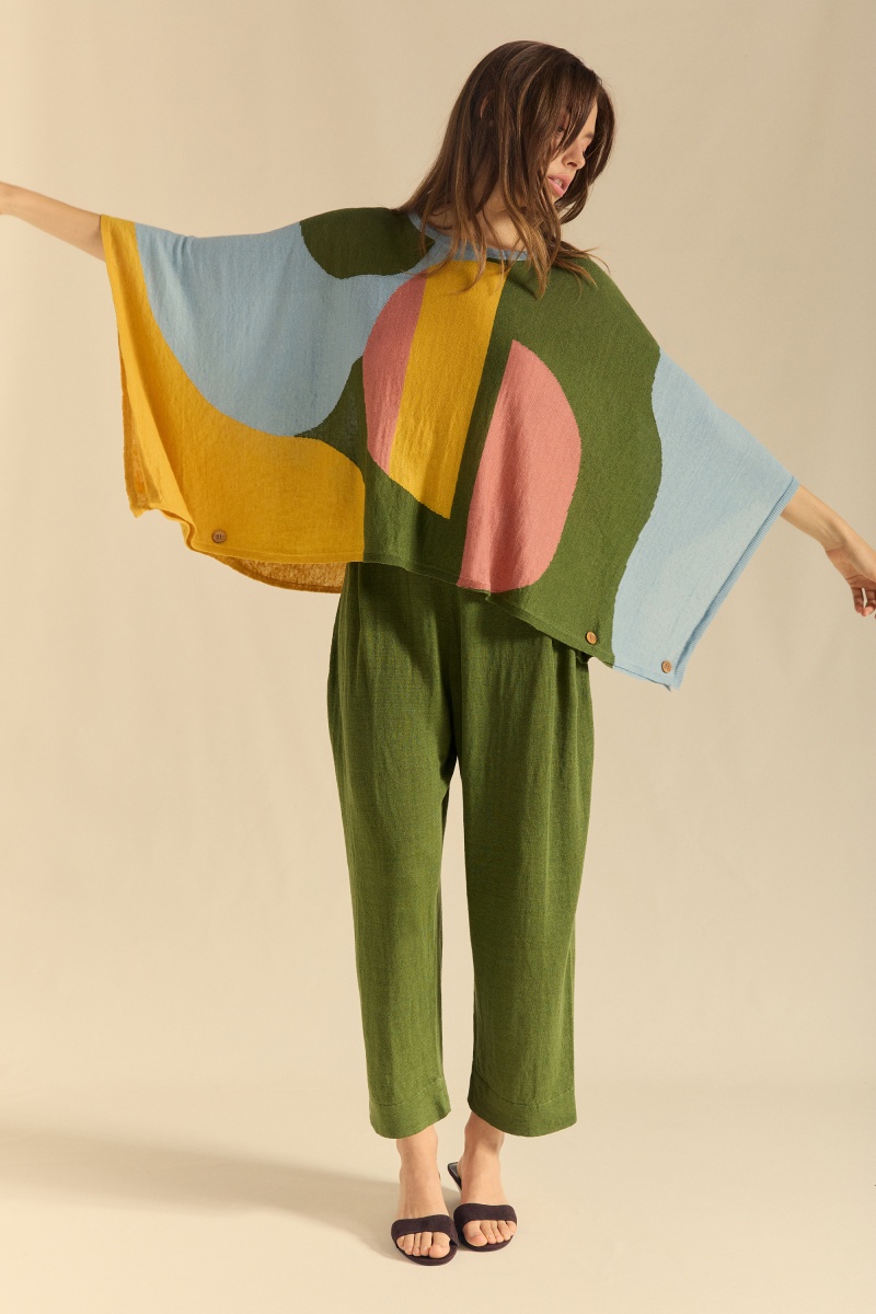 Sweater-cape intarsia linen