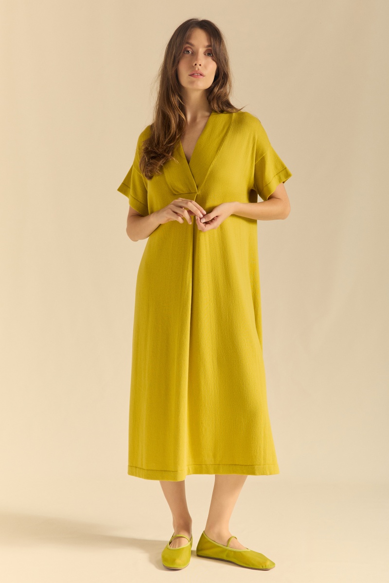 Dress with pleat at neckline