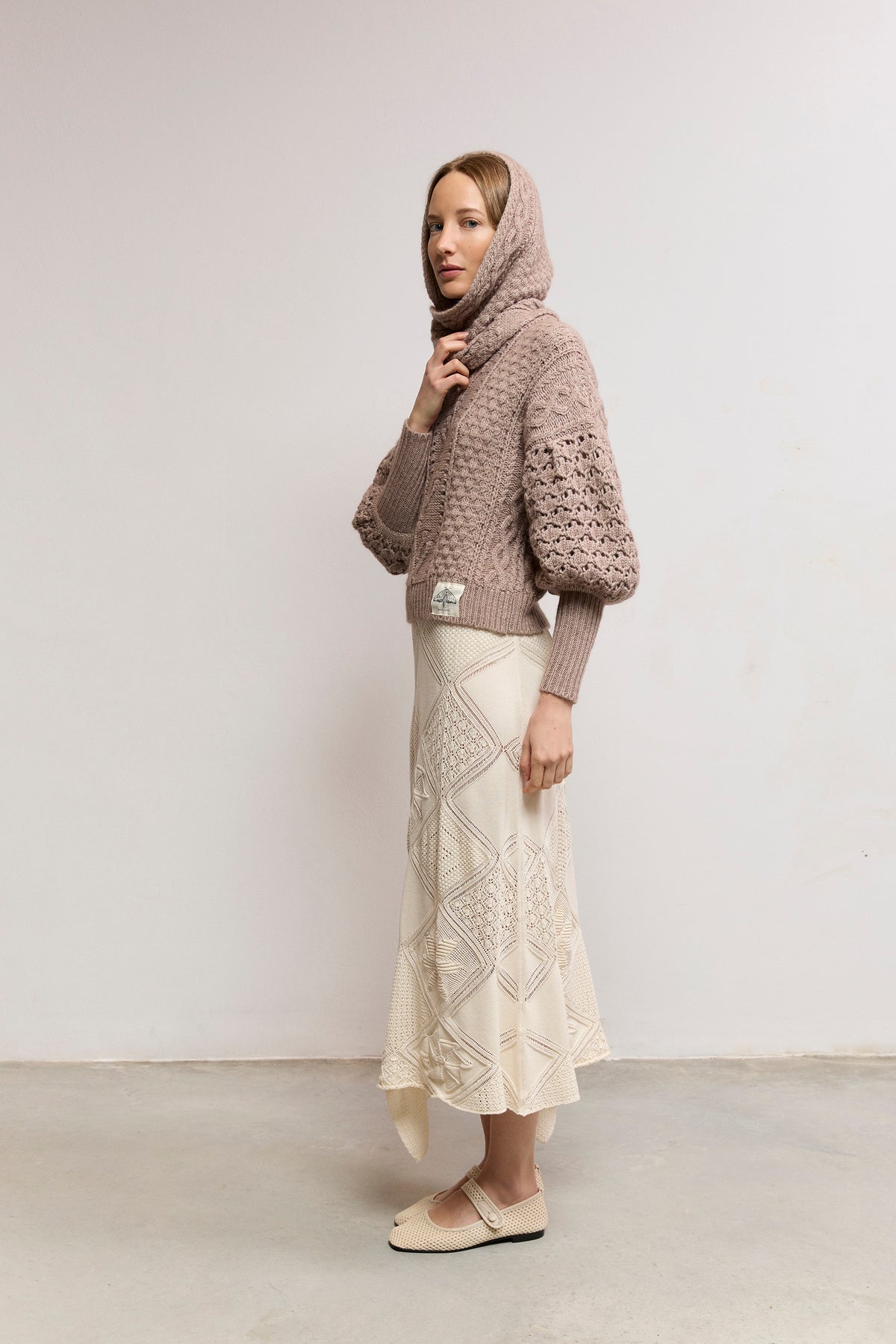 Cable-Knit Gigot Sleeve Sweater