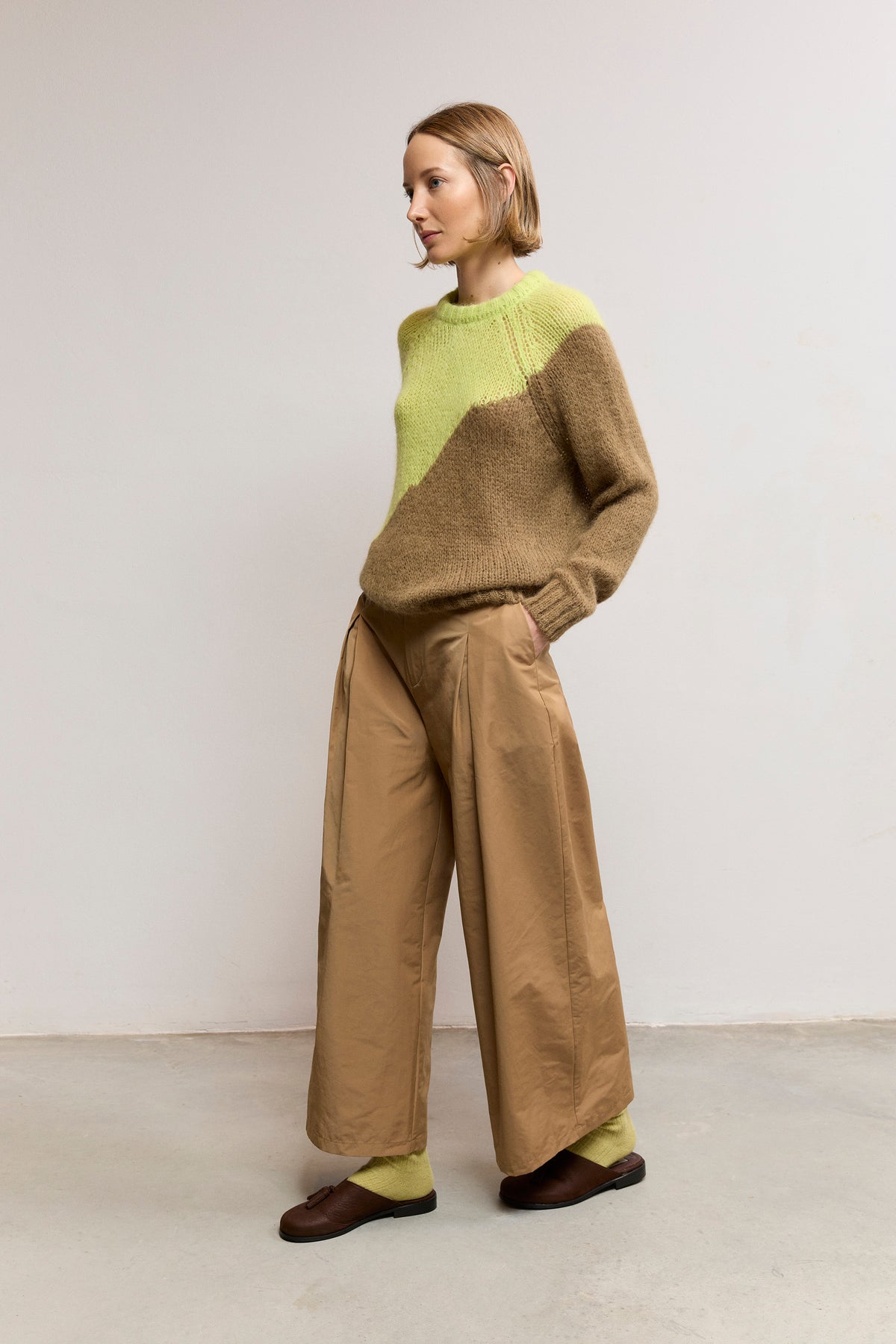 Two-Tone Intarsia Knit Sweater
