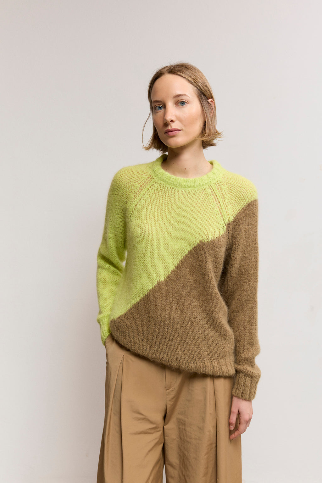 Two-Tone Intarsia Knit Sweater