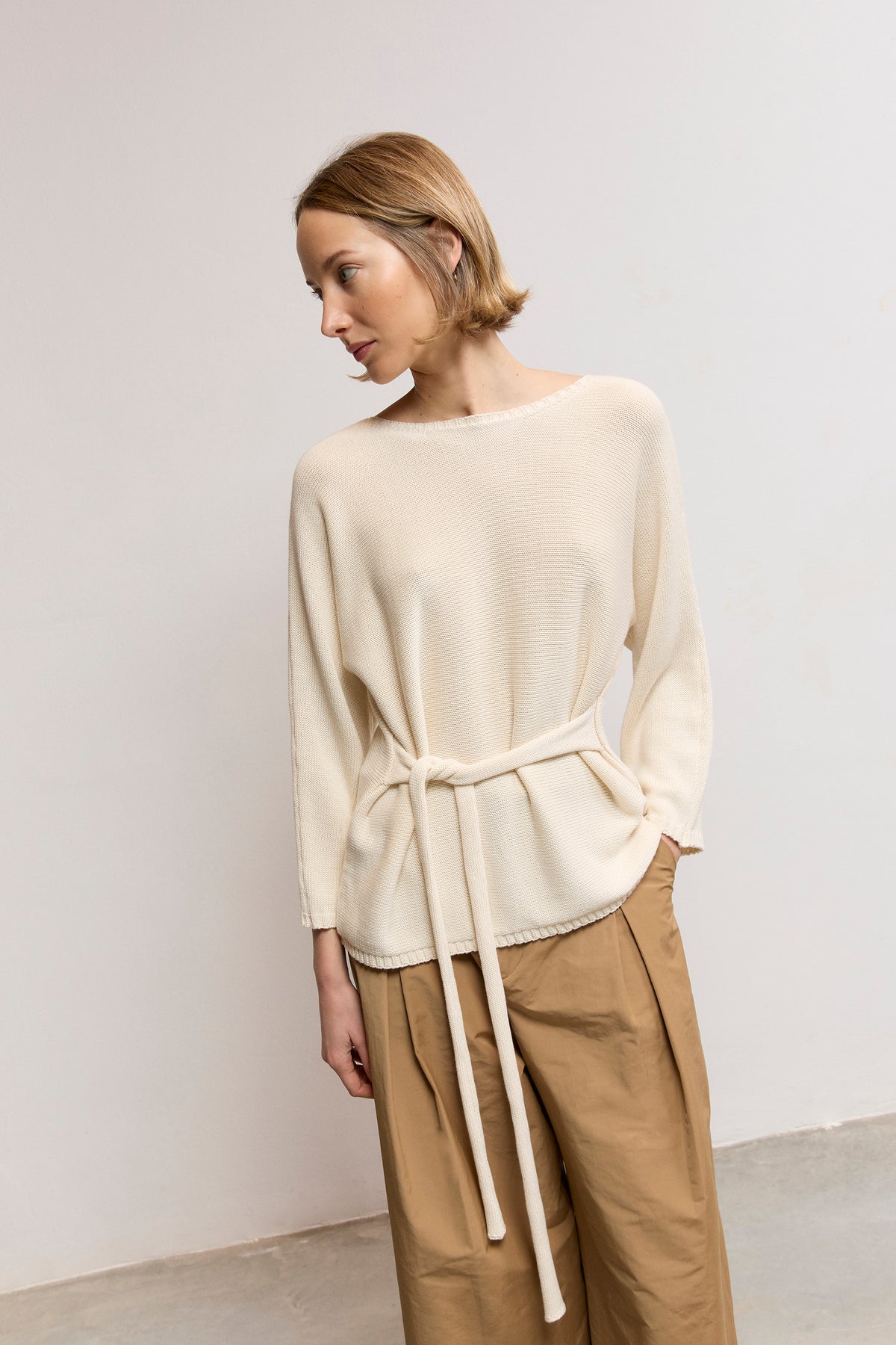 Belted knit sweater