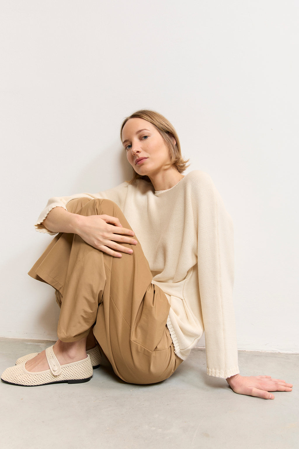 Belted knit sweater