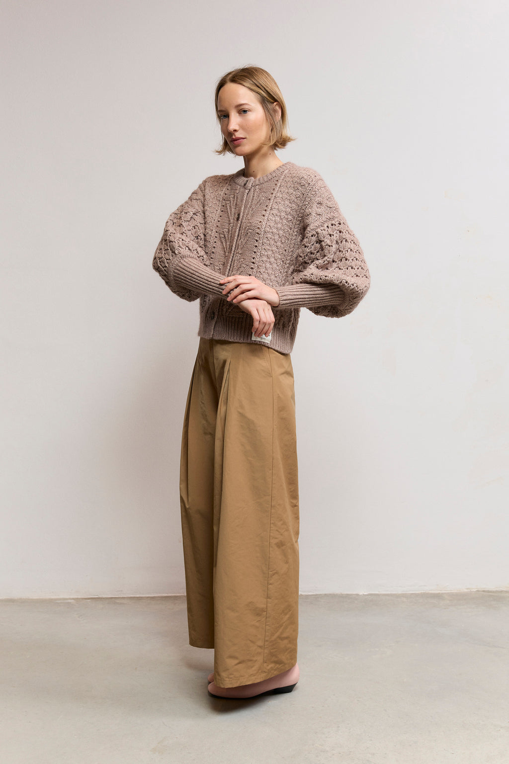 Cable-Knit Gigot Sleeve Cardigan