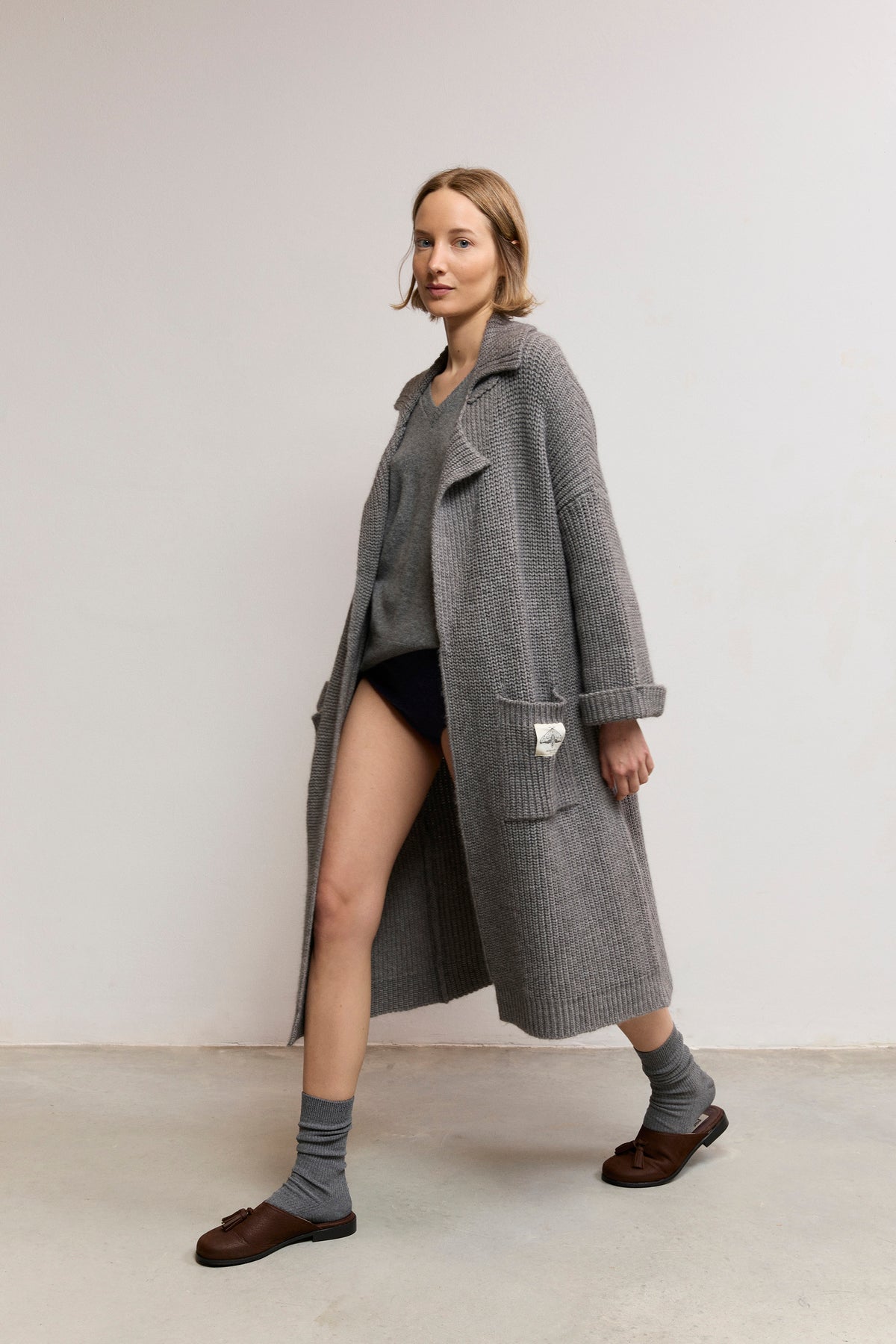 Long Pearl-Knit Cardigan