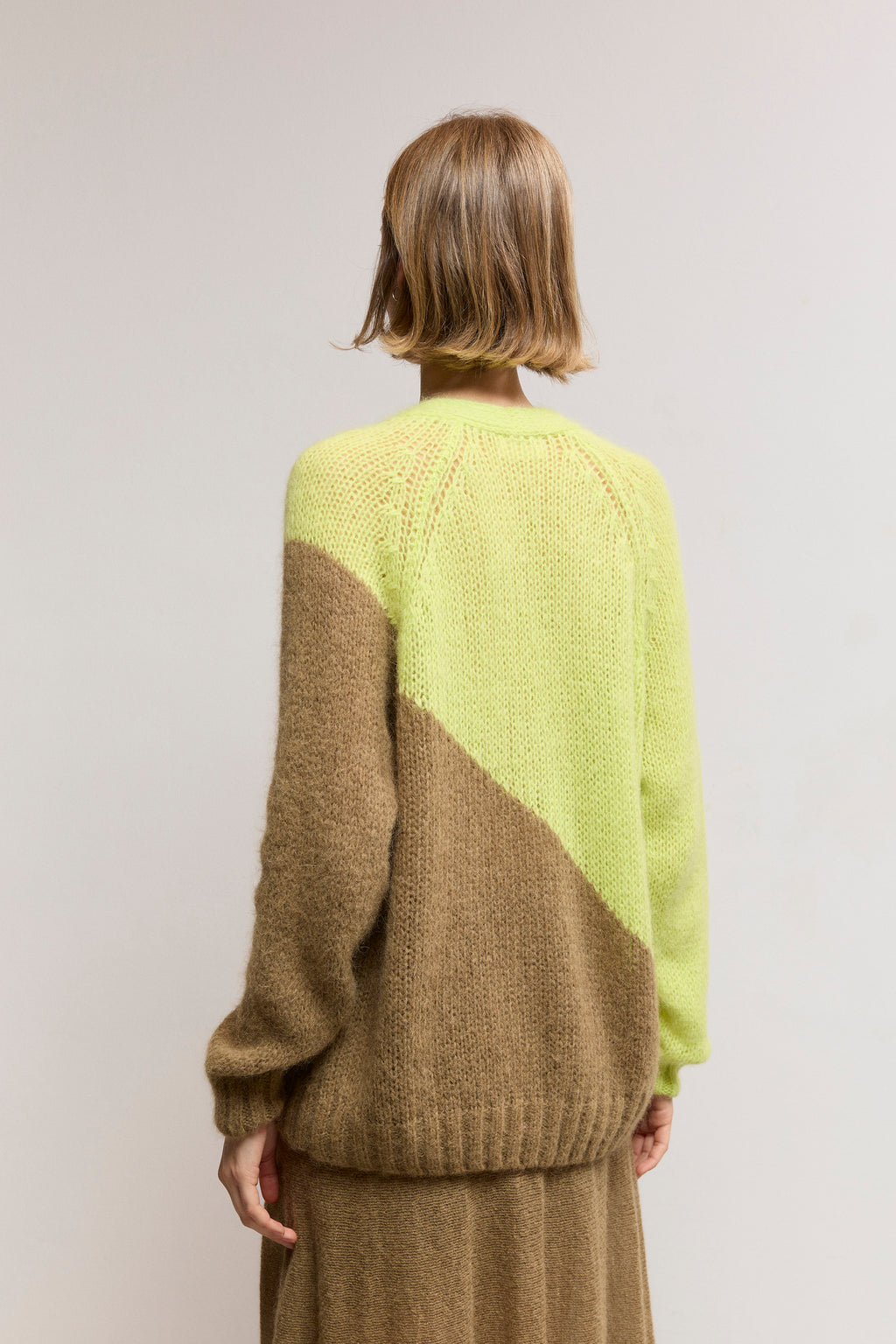 Two-Tone Intarsia V-Neck Cardigan