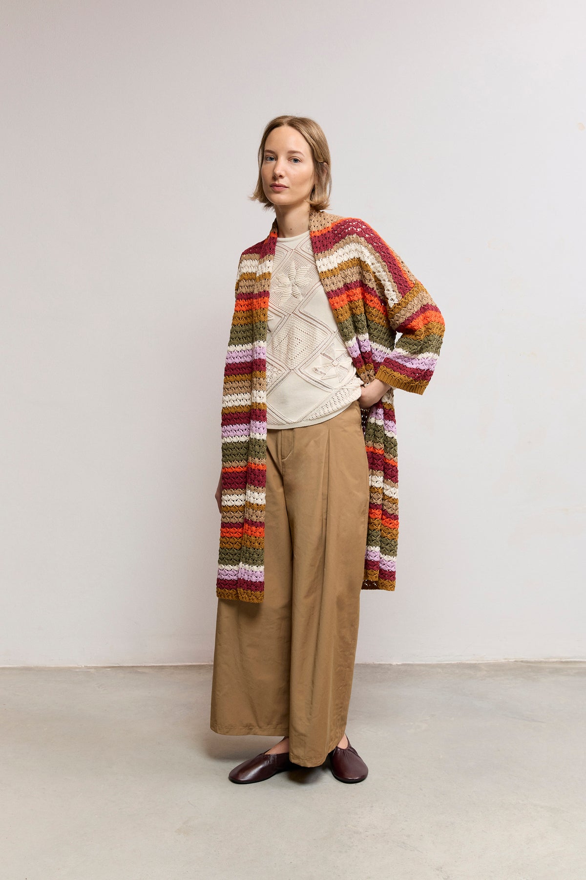 Crochet-Effect Knit Cardigan