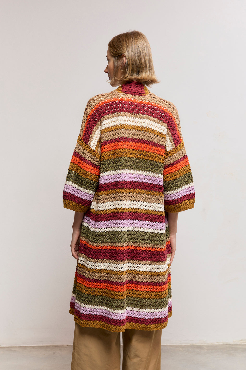 Crochet-Effect Knit Cardigan