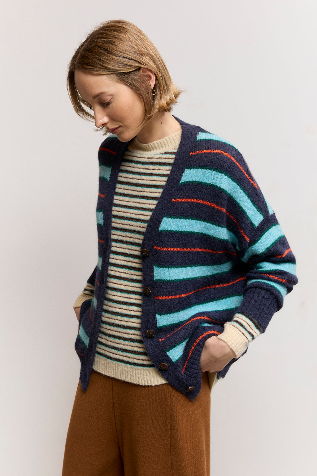 Striped Suri Alpaca Blend Cardigan
