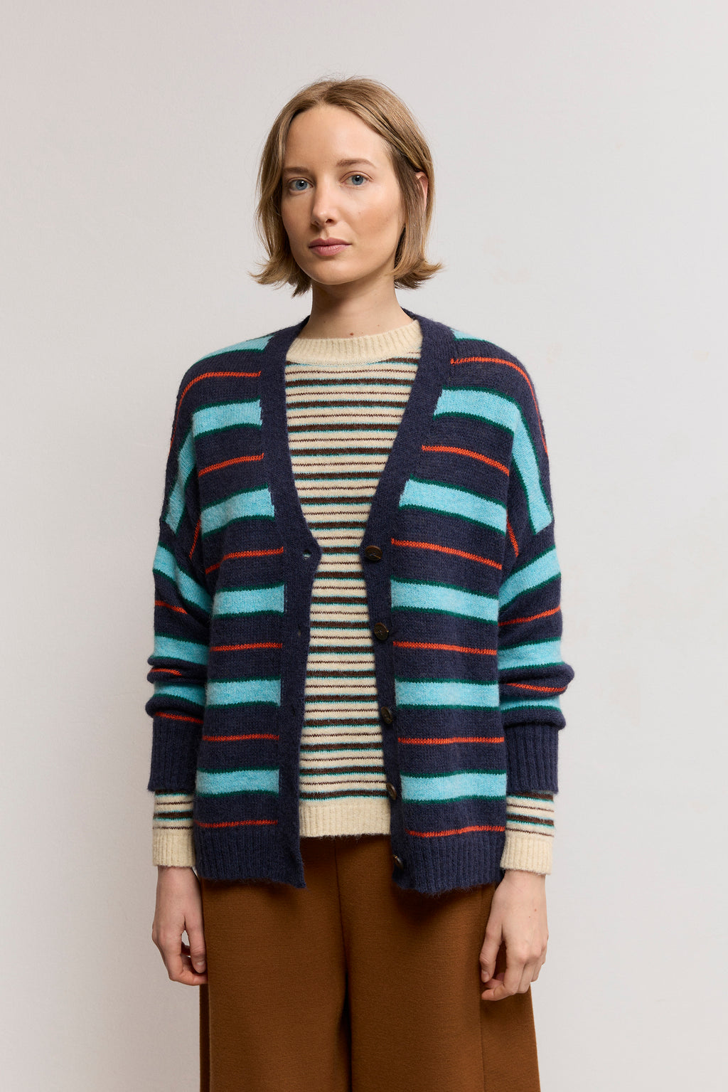 Striped Suri Alpaca Blend Cardigan