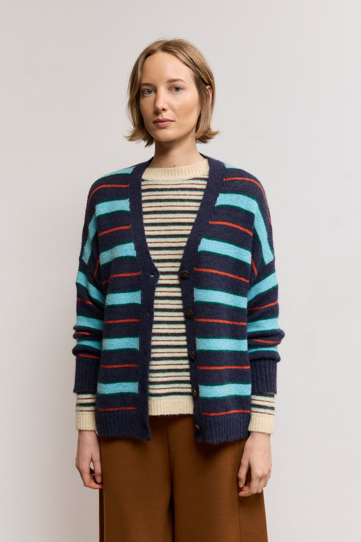 Striped Suri Alpaca Blend Cardigan