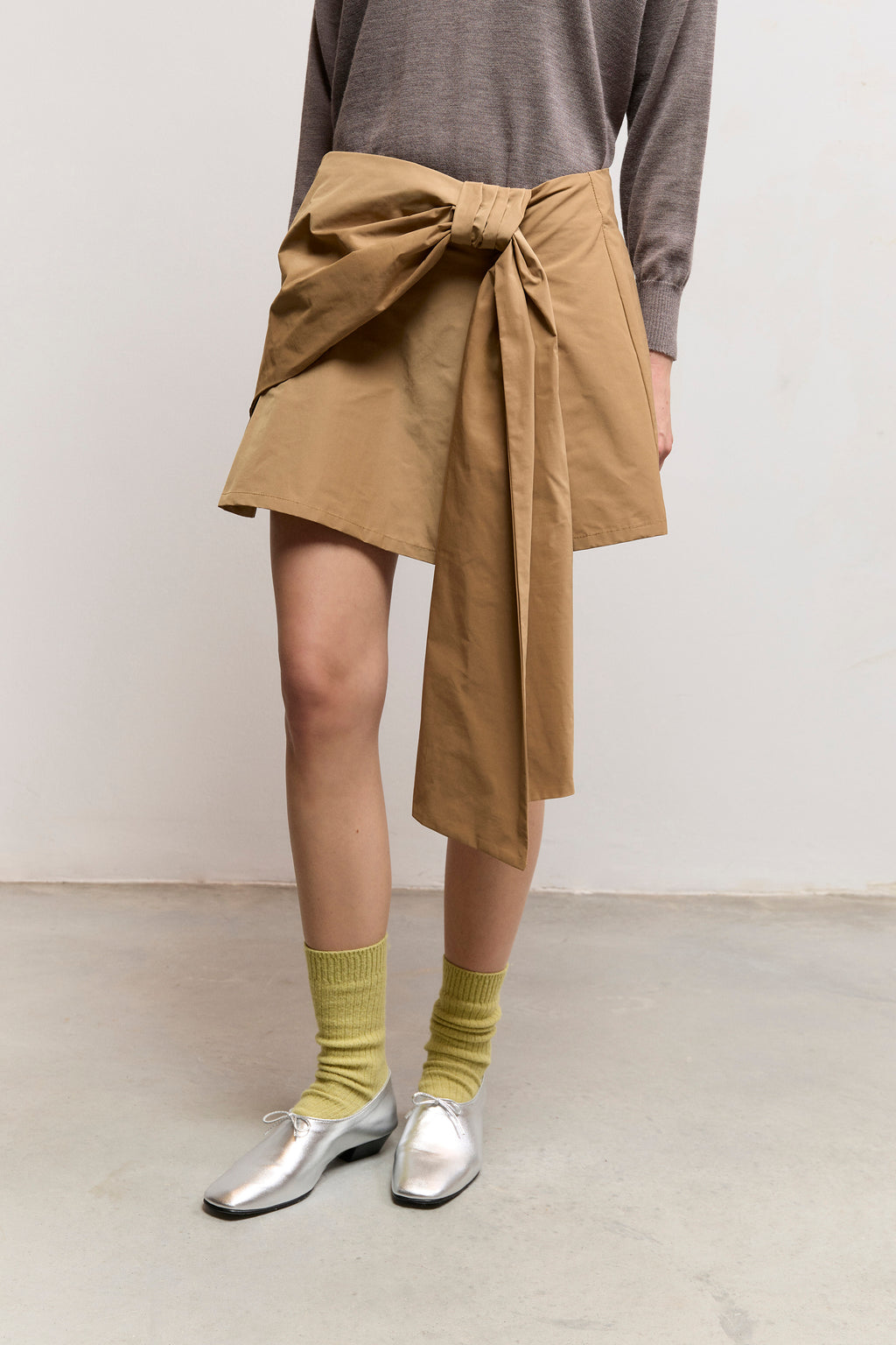 Gabardine Mini Skirt with Bow Detail